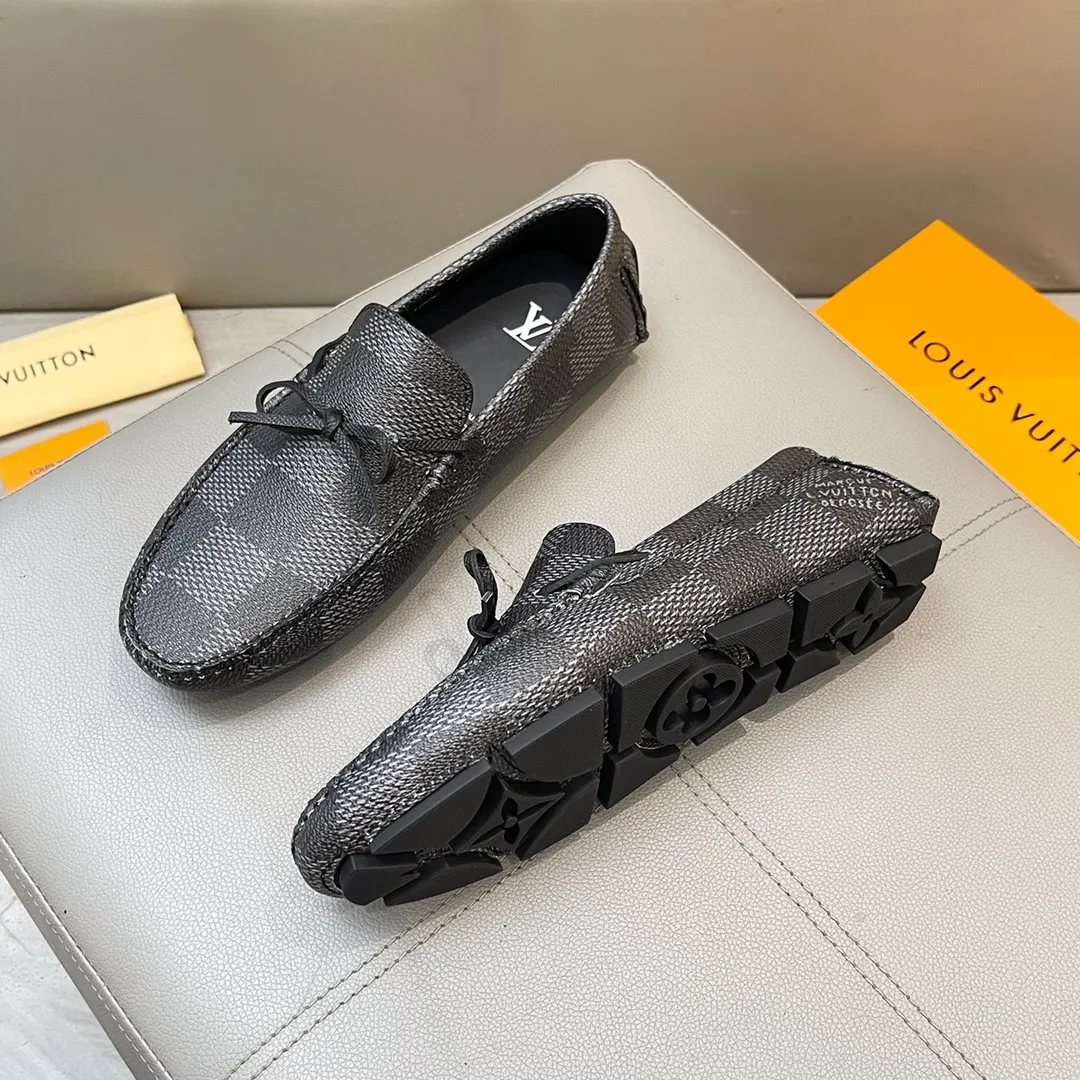 Factory price: 460💰LV men's beanie shoes 2025 official website synchronization <market top version> cowhide grid ➕ black cowhide original packaging. Size 38-45